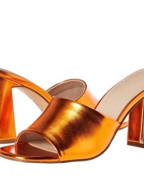 Metallic Orange Open-Toe Block Heel Mule